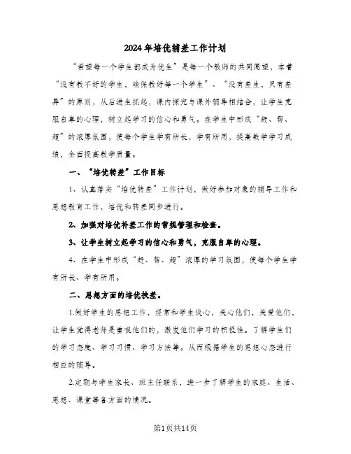 2024年培优辅差工作计划（五篇）