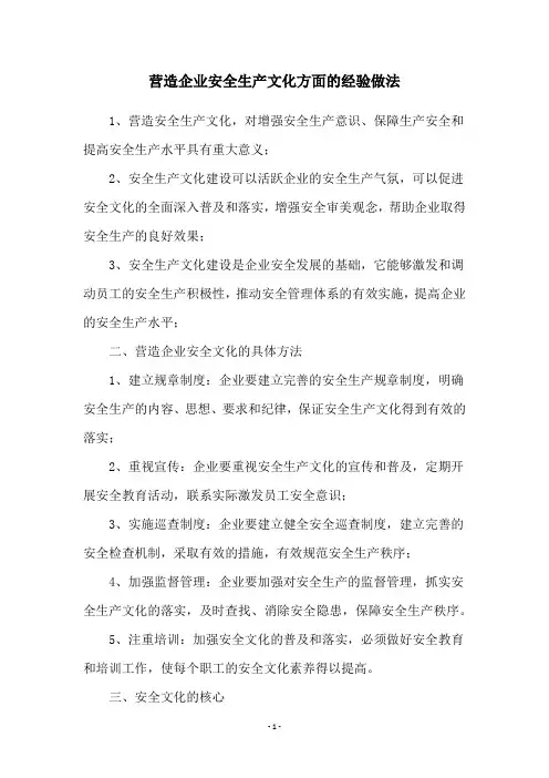 营造企业安全生产文化方面的经验做法