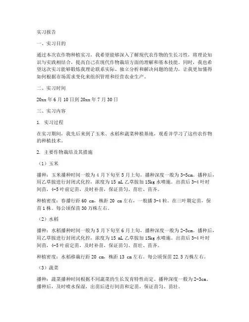 关于农作物种植的实习报告