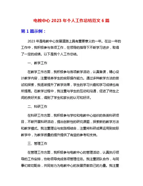 电教中心2023年个人工作总结范文6篇