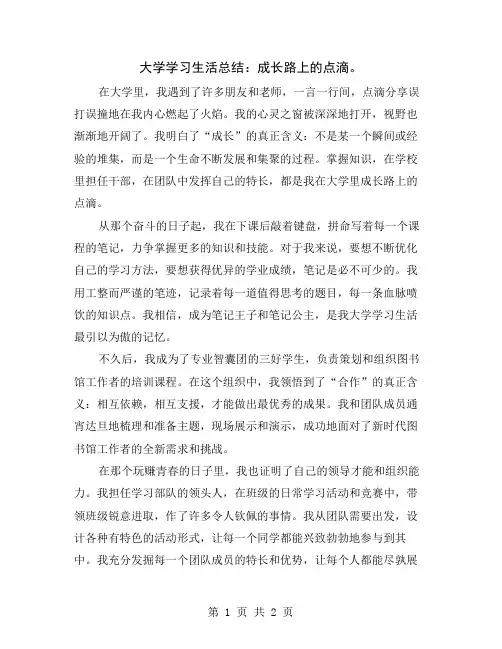 大学学习生活总结：成长路上的点滴