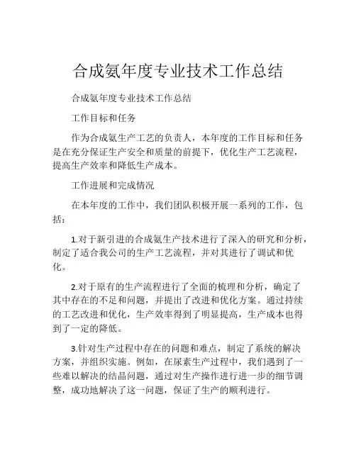 合成氨年度专业技术工作总结