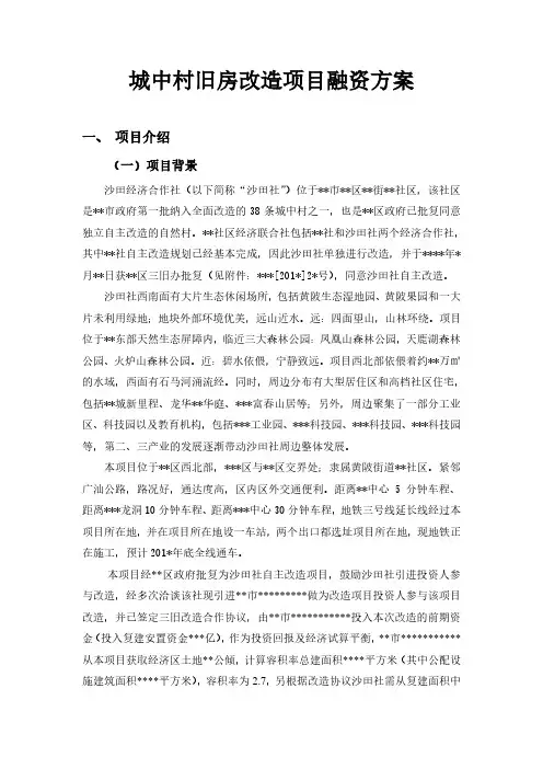 城中村旧房改造项目融资方案模板