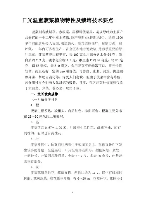 日光温室菠菜植物特性及栽培技术要点