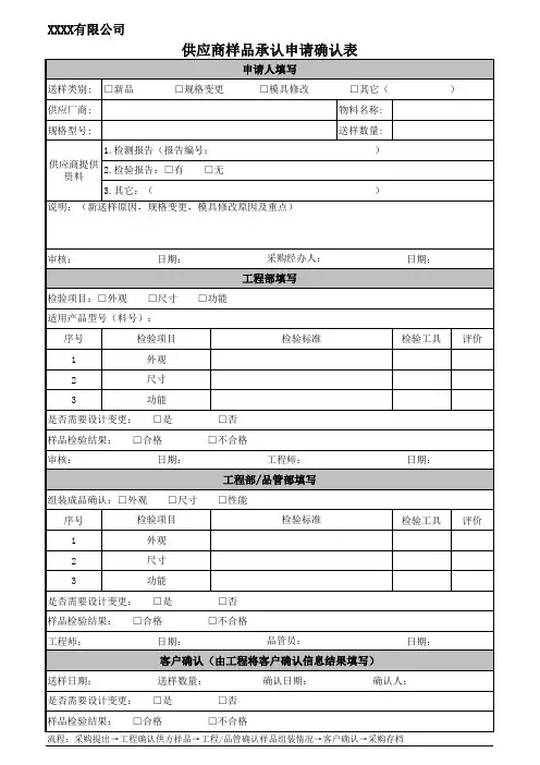 供应商样品承认申请确认表