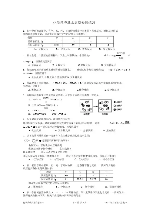 2017九年级化学复习化学反应基本类型专题练习