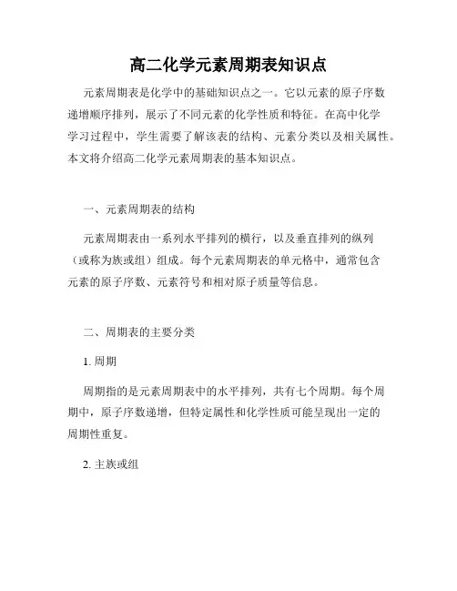 高二化学元素周期表知识点