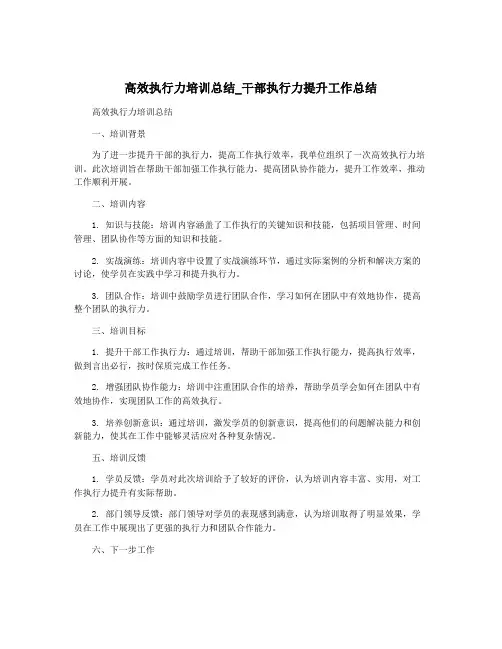 高效执行力培训总结_干部执行力提升工作总结