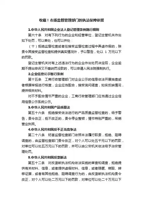 收藏！市场监督管理部门的执法保障依据