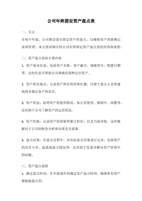 公司年终固定资产盘点表