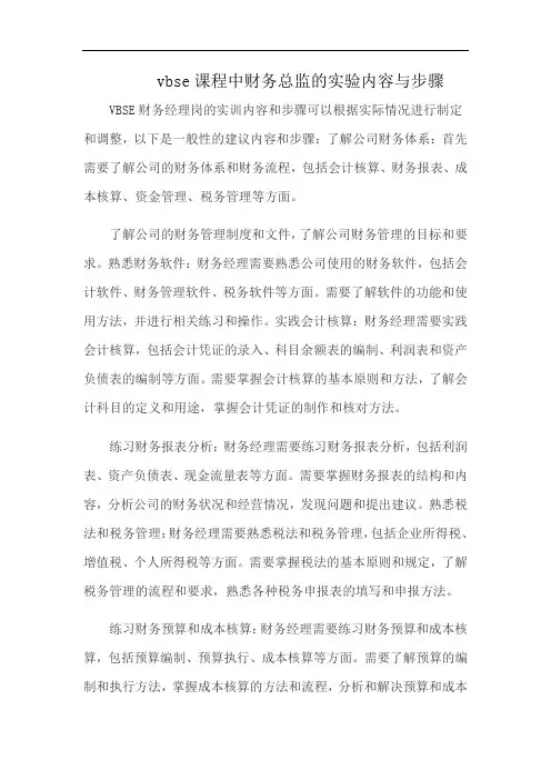 vbse课程中财务总监的实验内容与步骤