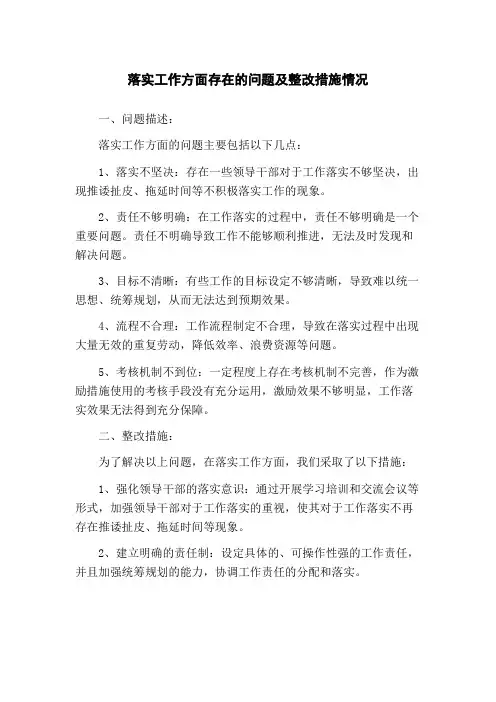 落实工作方面存在的问题及整改措施情况