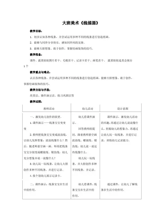 幼儿园大班美术教案《线描画》