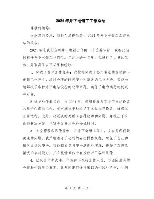 2024年井下电钳工工作总结