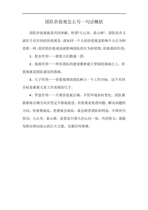团队价值观怎么写一句话概括
