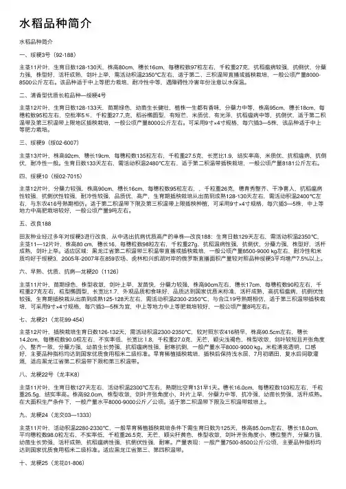 水稻品种简介