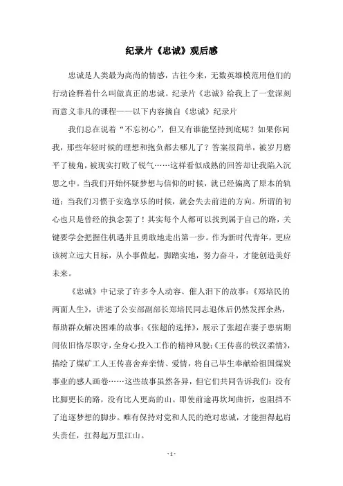 纪录片《忠诚》观后感