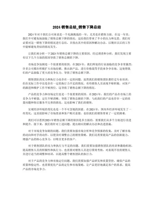 2024销售总结_销售下降总结