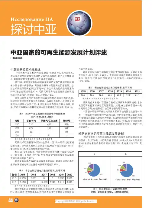 中亚国家的可再生能源发展计划评述