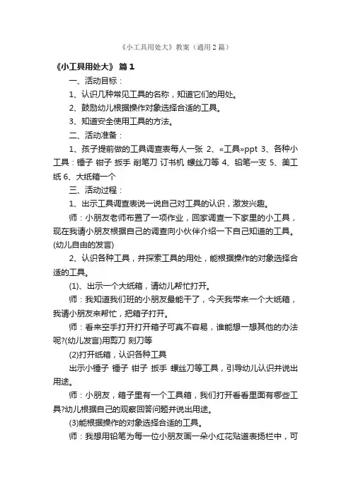 《小工具用处大》教案（通用2篇）