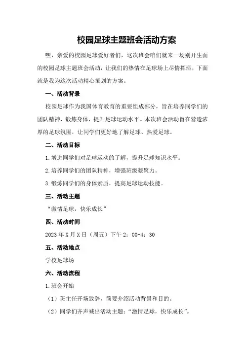 校园足球主题班会活动方案