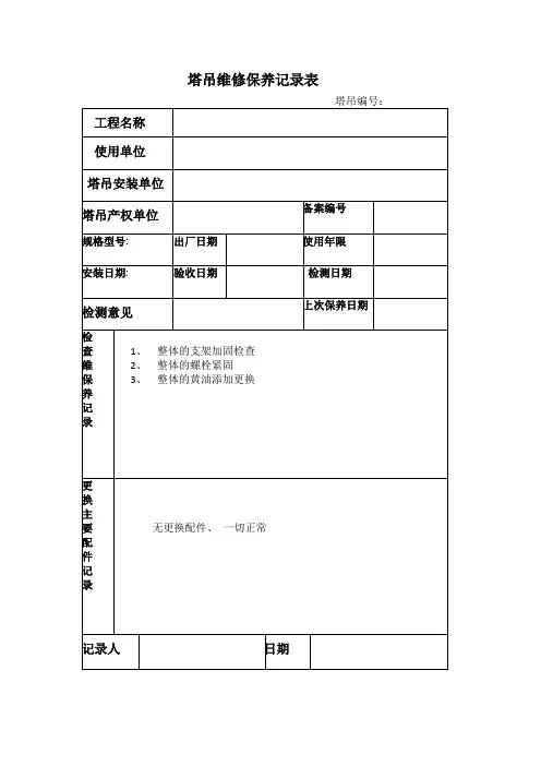 塔吊维修保养记录表【范本模板】