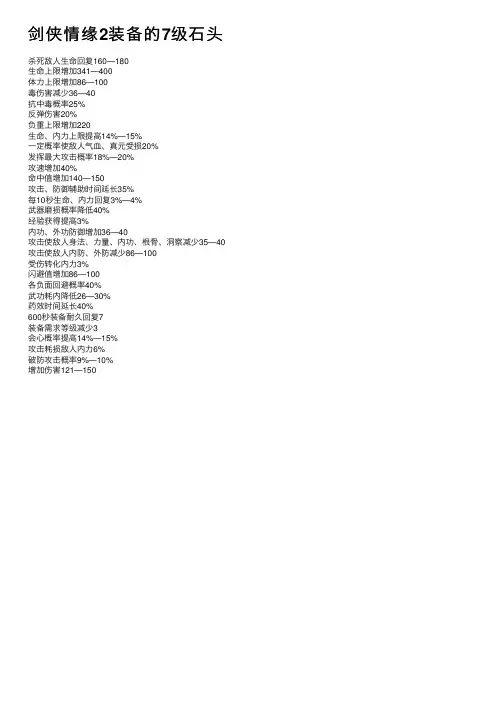 剑侠情缘2装备的7级石头