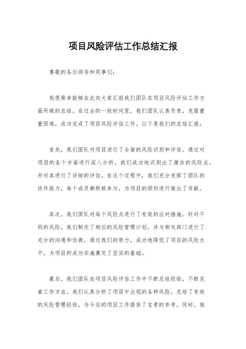 项目风险评估工作总结汇报