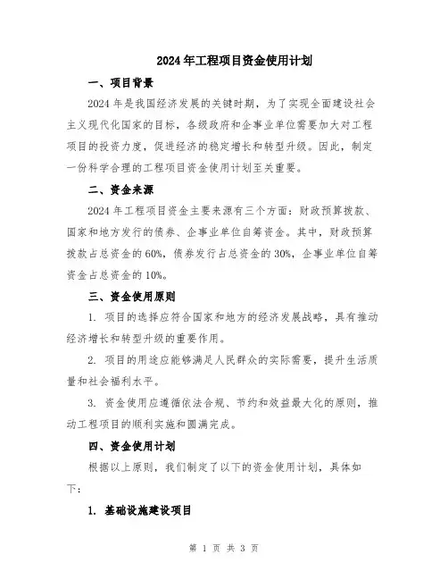 2024年工程项目资金使用计划