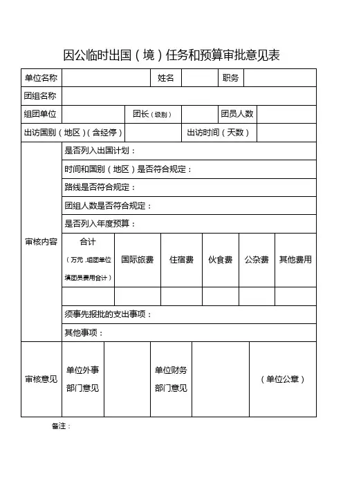因公临时出国(境)任务和预算审批意见表