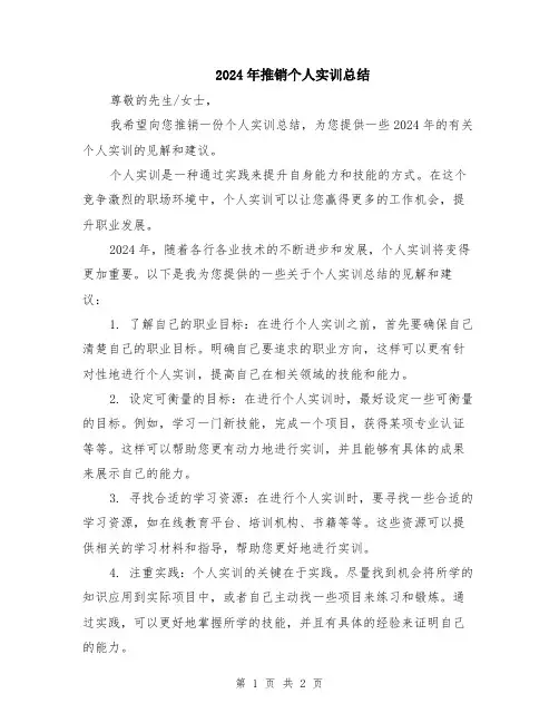 2024年推销个人实训总结