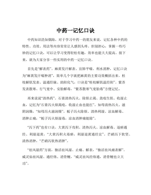 中药一记忆口诀