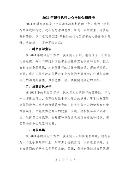 2024年银行执行力心得体会和感悟