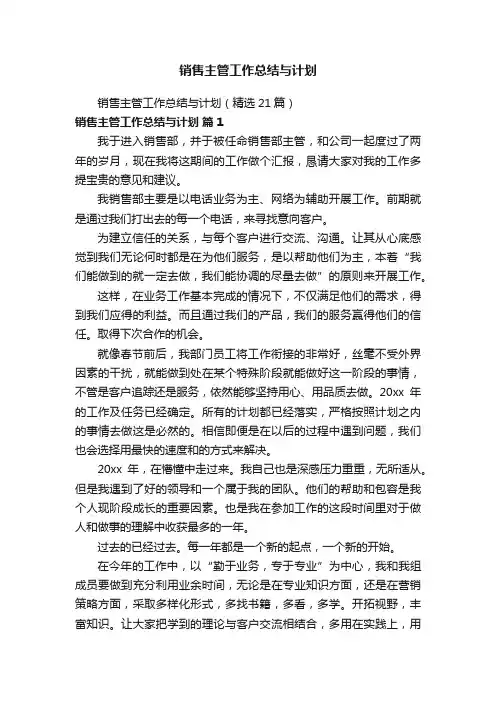 销售主管工作总结与计划