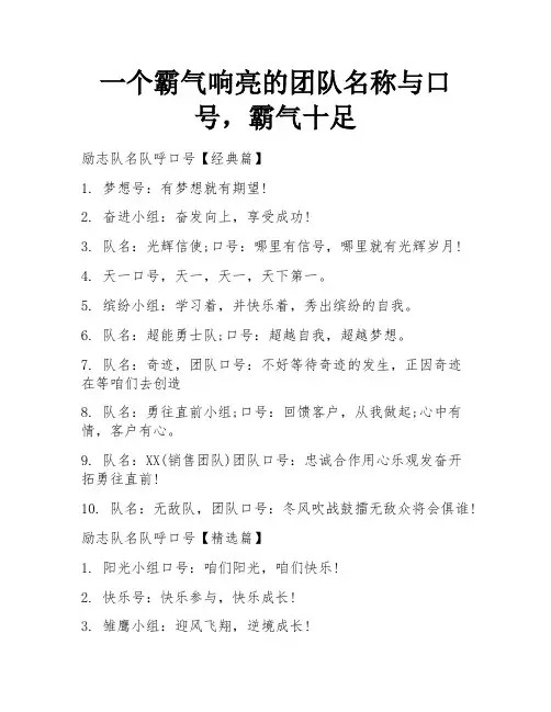 一个霸气响亮的团队名称与口号,霸气十足 