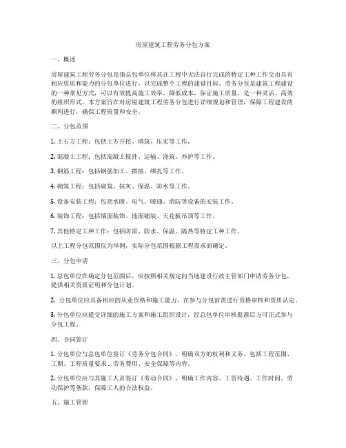 房屋建筑工程劳务分包方案