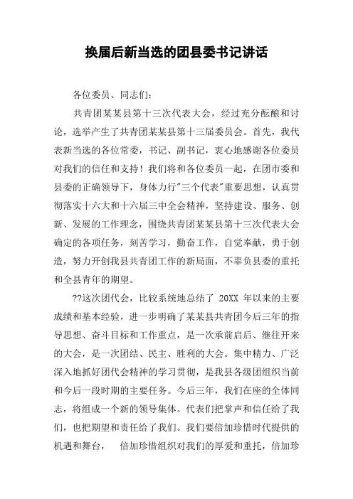 换届后新当选的团县委书记讲话
