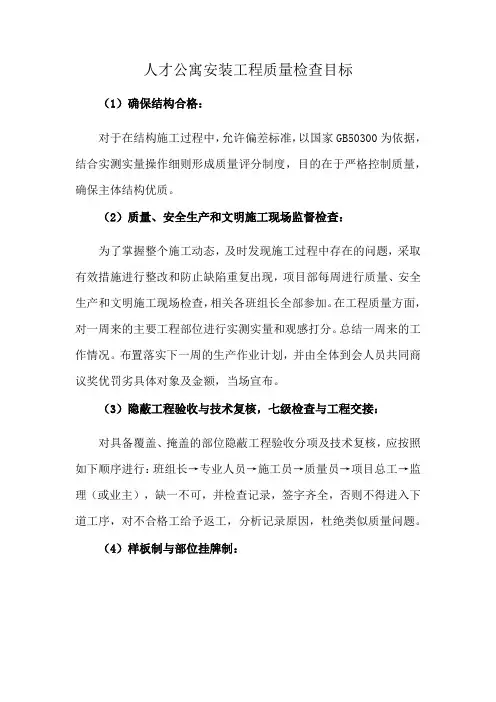 人才公寓安装工程质量检查目标