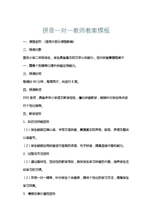 拼音一对一教师教案模板