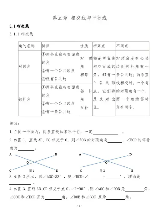 七年级数学下册第五章相交线知识点总结