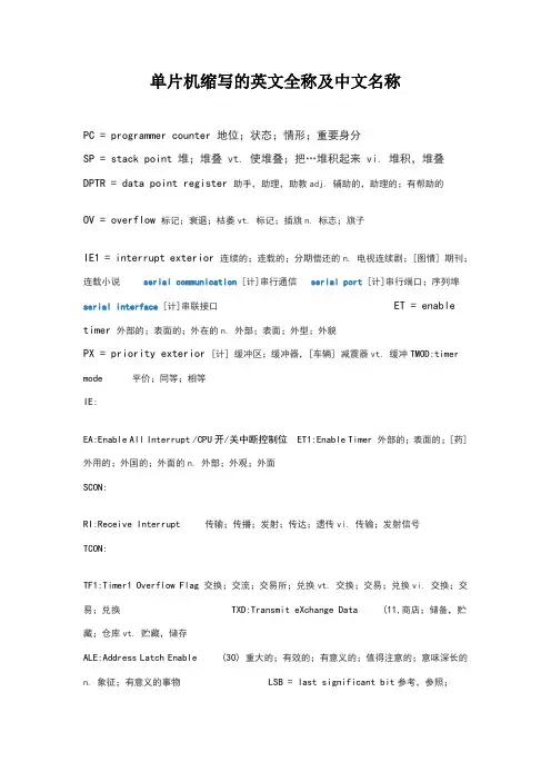 51单片机缩写的英文全称及中文名称