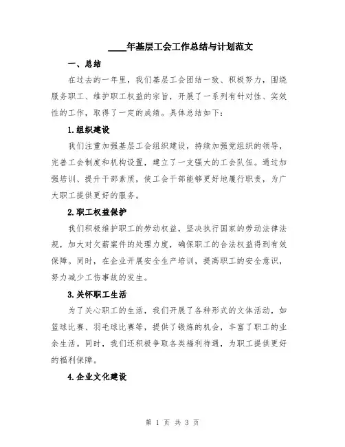 2024年基层工会工作总结与计划范文