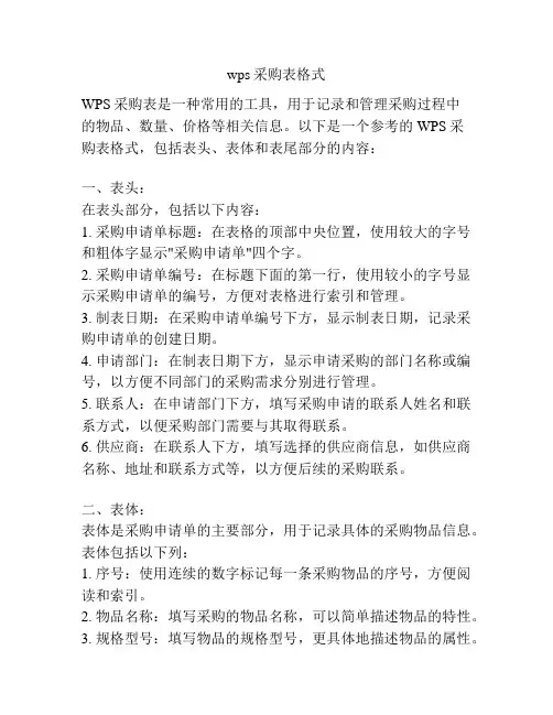 wps采购表格式