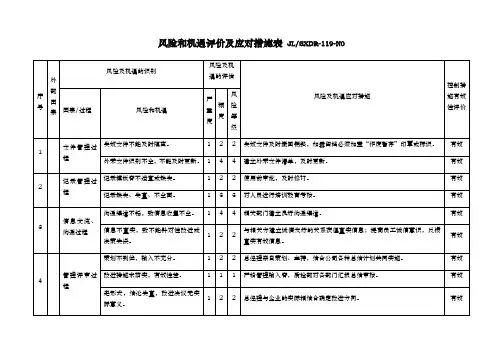 风险和机遇评价与应对措施表