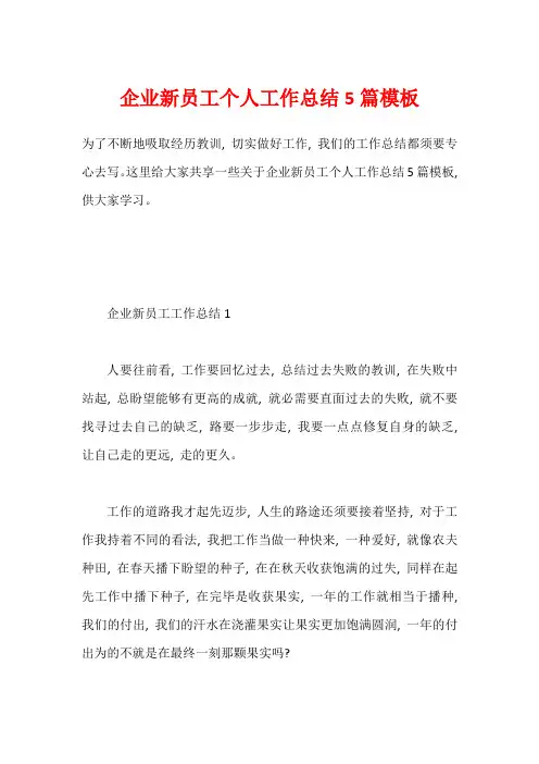 企业新员工个人工作总结5篇模板