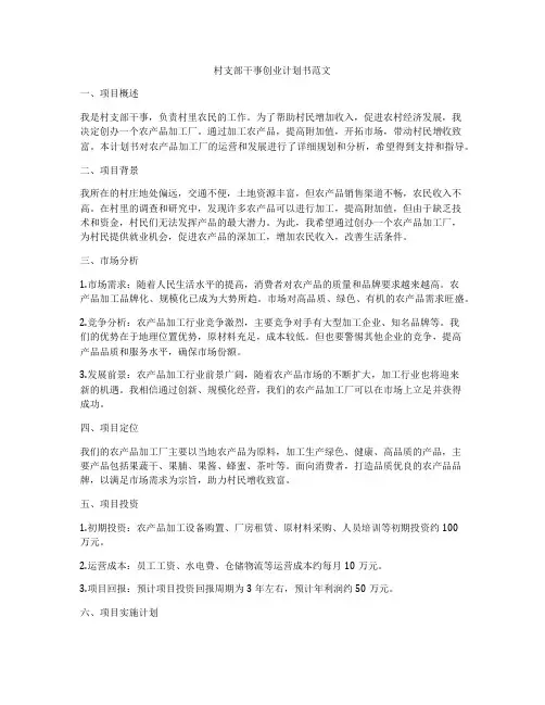 村支部干事创业计划书范文