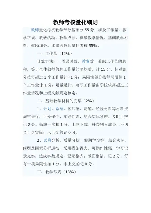 2023年教师考核量化细则