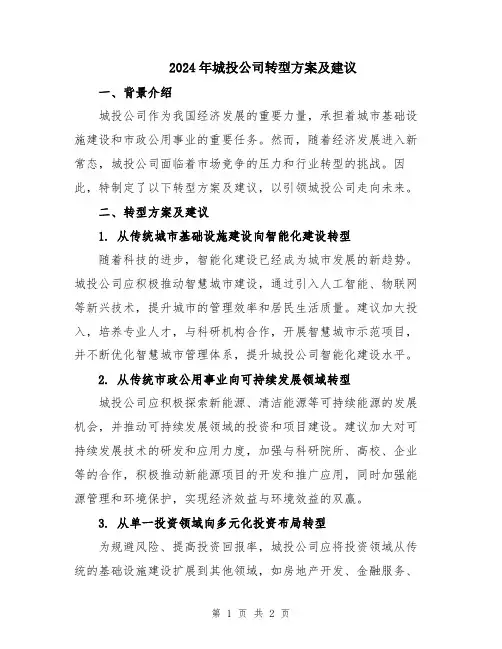 2024年城投公司转型方案及建议