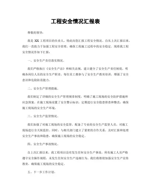 工程安全情况汇报表