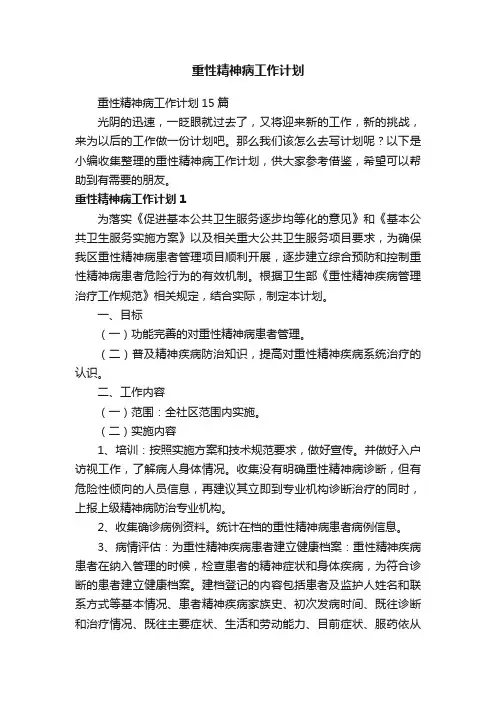 重性精神病工作计划15篇